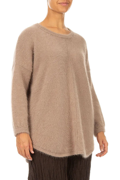 Rounded Hem Soft Taupe Angora Sweater 3