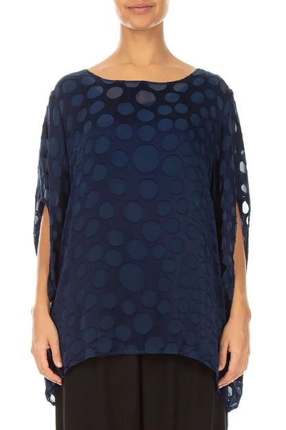 Royal Blue Devoré Bubble Silk Velvet Blouse 1