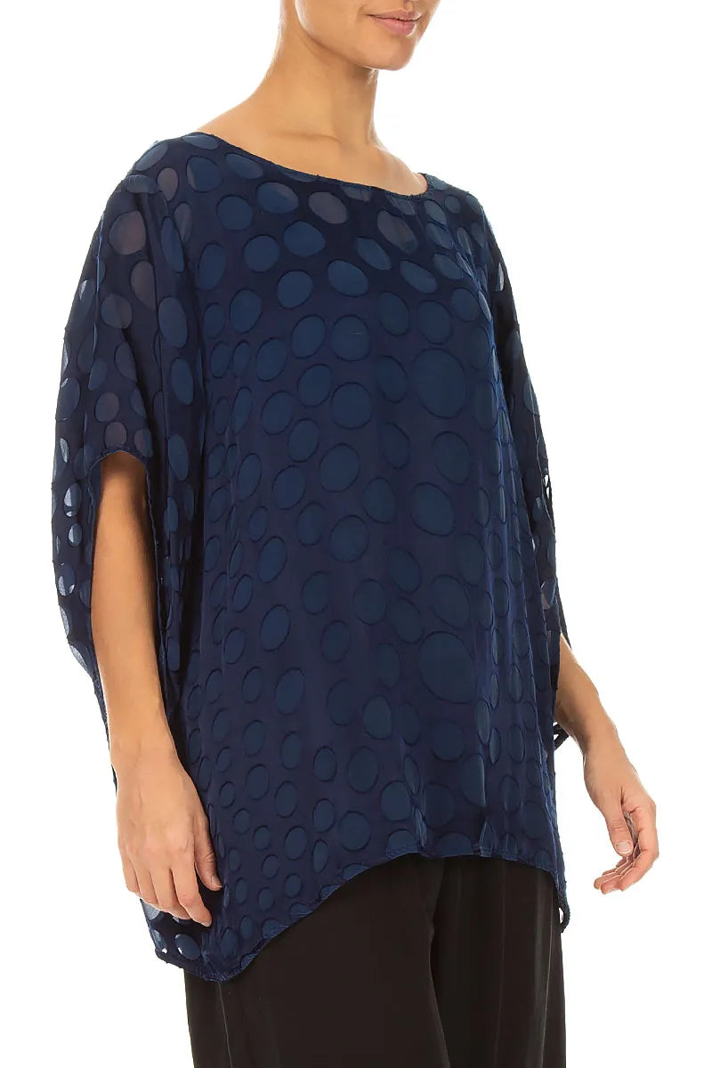 Royal Blue Devoré Bubble Silk Velvet Blouse 3