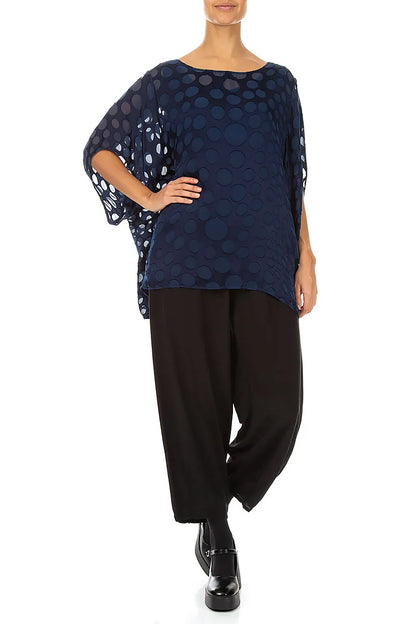 Royal Blue Devoré Bubble Silk Velvet Blouse 4