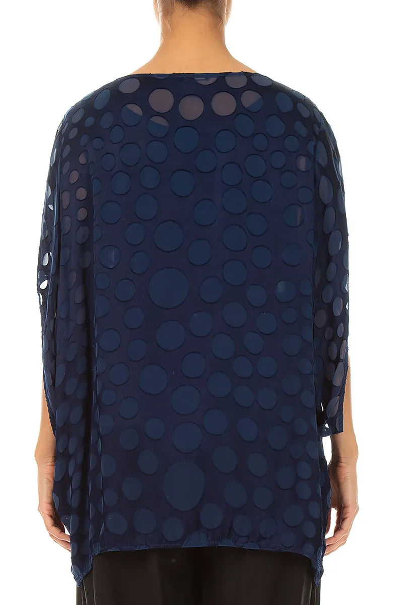 Royal Blue Devoré Bubble Silk Velvet Blouse 2