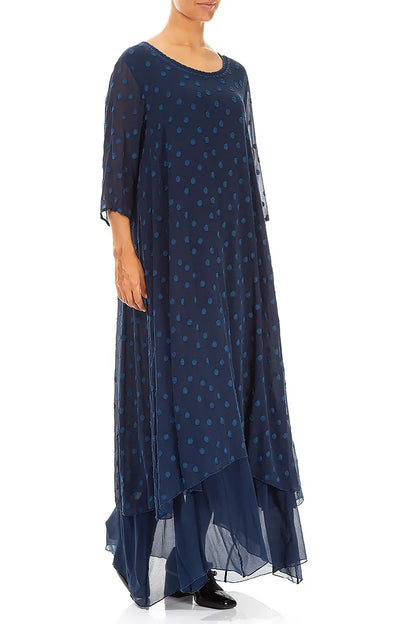 Layered Dotty Royal Blue Silk Dress 3