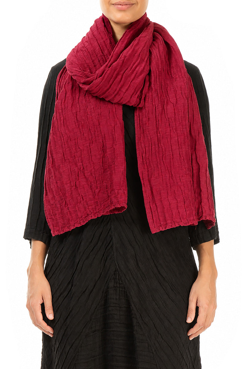 Écharpe en soie et lin froissés Rouge rubis