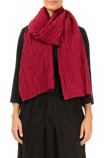 Écharpe en soie et lin froissés Rouge rubis