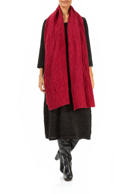 Écharpe en soie et lin froissés Rouge rubis
