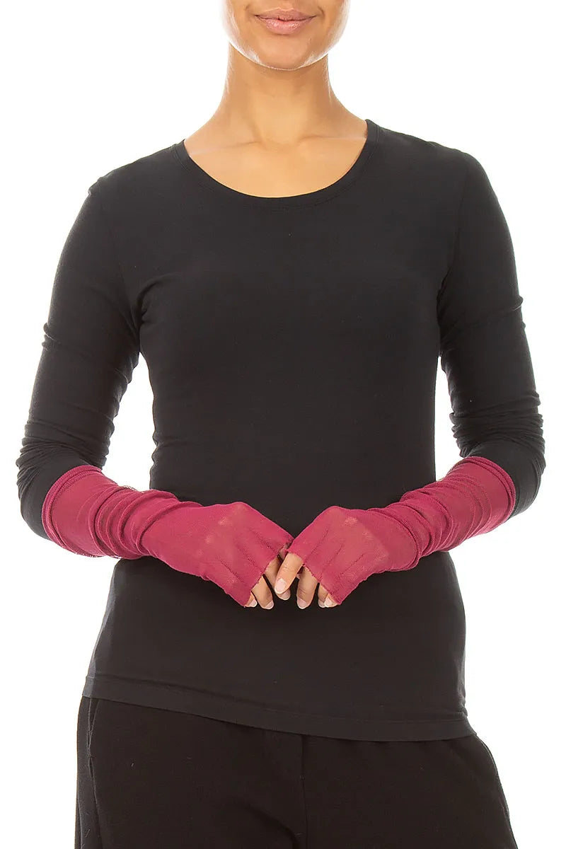 Weiche Handgelenkwärmer aus Rubinrot-Mesh und Baumwolle