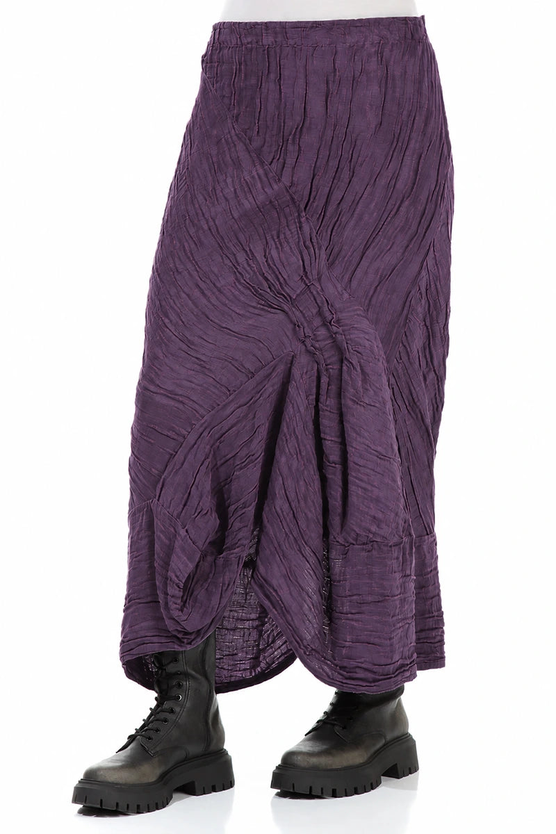 Ruched Crinkled Purple Silk Linen Skirt