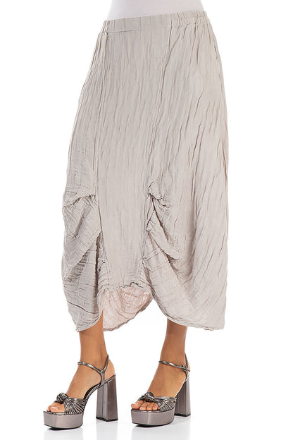 Ruched Crinkled Taupe Silk Skirt 3