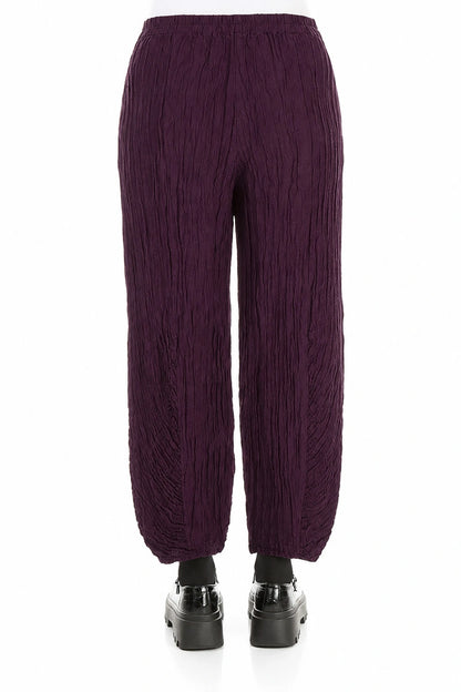 Ruched Hem Deep Plum Crinkled Silk Linen Trousers 2