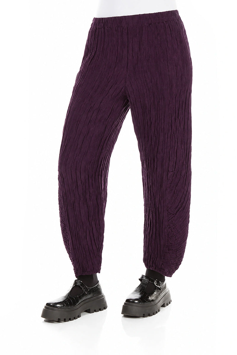 Ruched Hem Deep Plum Crinkled Silk Linen Trousers 3