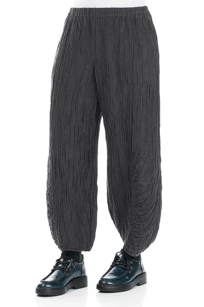 Ruched Hem Graphite Crinkled Silk Linen Trousers 3