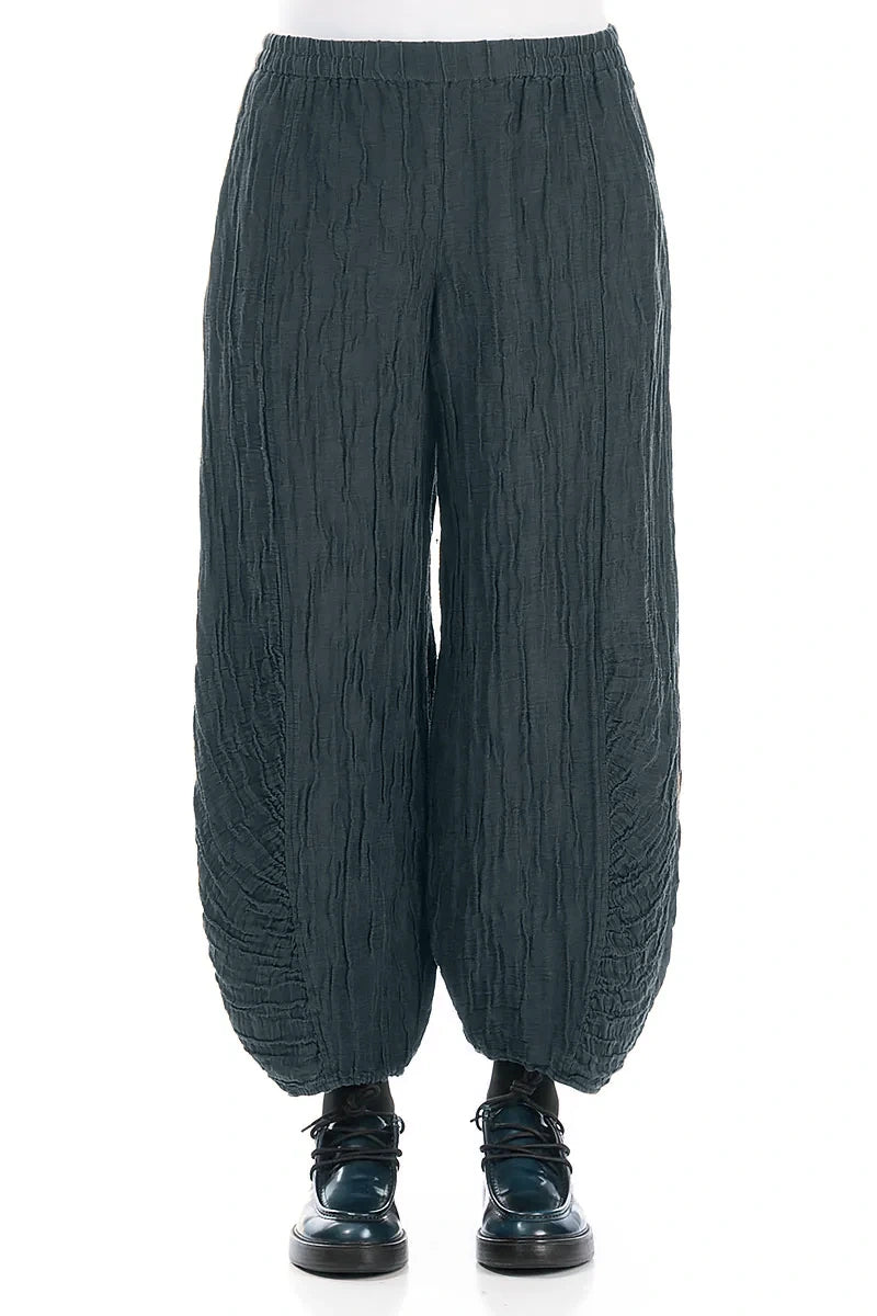Ruched Hem Slate Crinkled Silk Linen Trousers 1