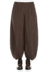 Ruched Hem Textured Forest Brown Silk Linen Trousers 1