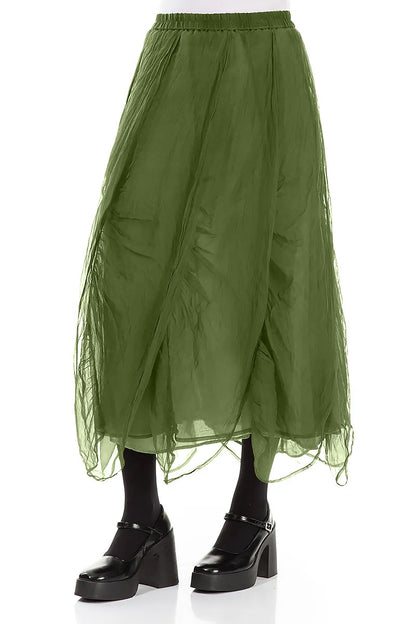 Ruched Shamrock Green Silk Chiffon Skirt 3