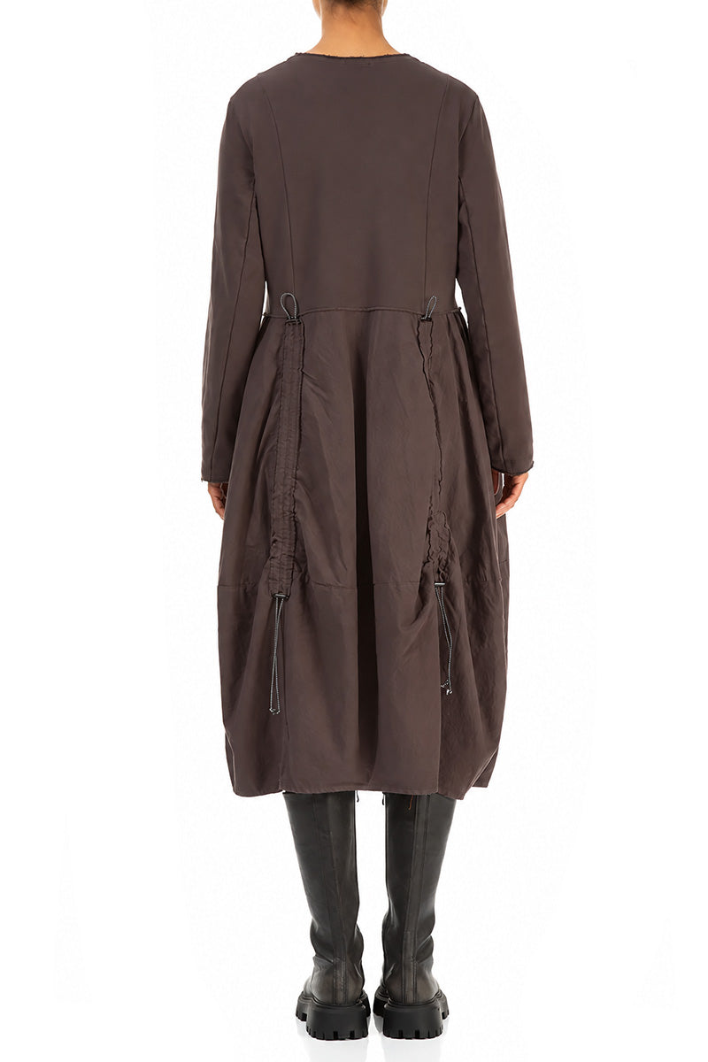 Ruched Truffle Brown French Terry Cotton Dress 2