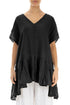 Ruffled Black Gauze Linen Blouse 1