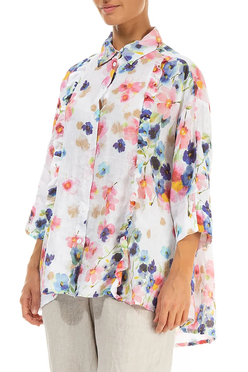 Ruffled Front Primrose Linen Shirt 3