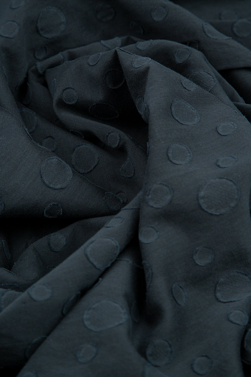 Jupe en soie et coton bleu nuit à pois