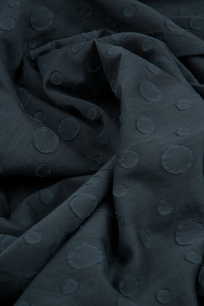 Jupe en soie et coton bleu nuit à pois