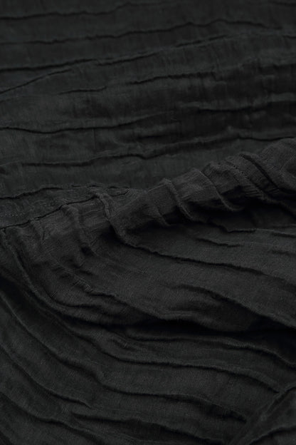 Ruched Hem Black Crinkled Silk Linen Trousers 4