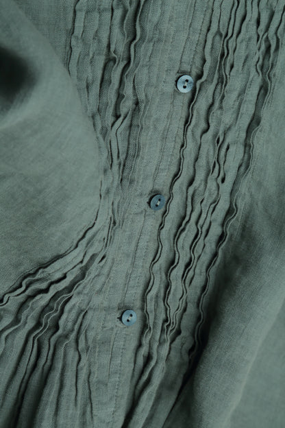Sage Pintuck Linen Shirt Dress 5