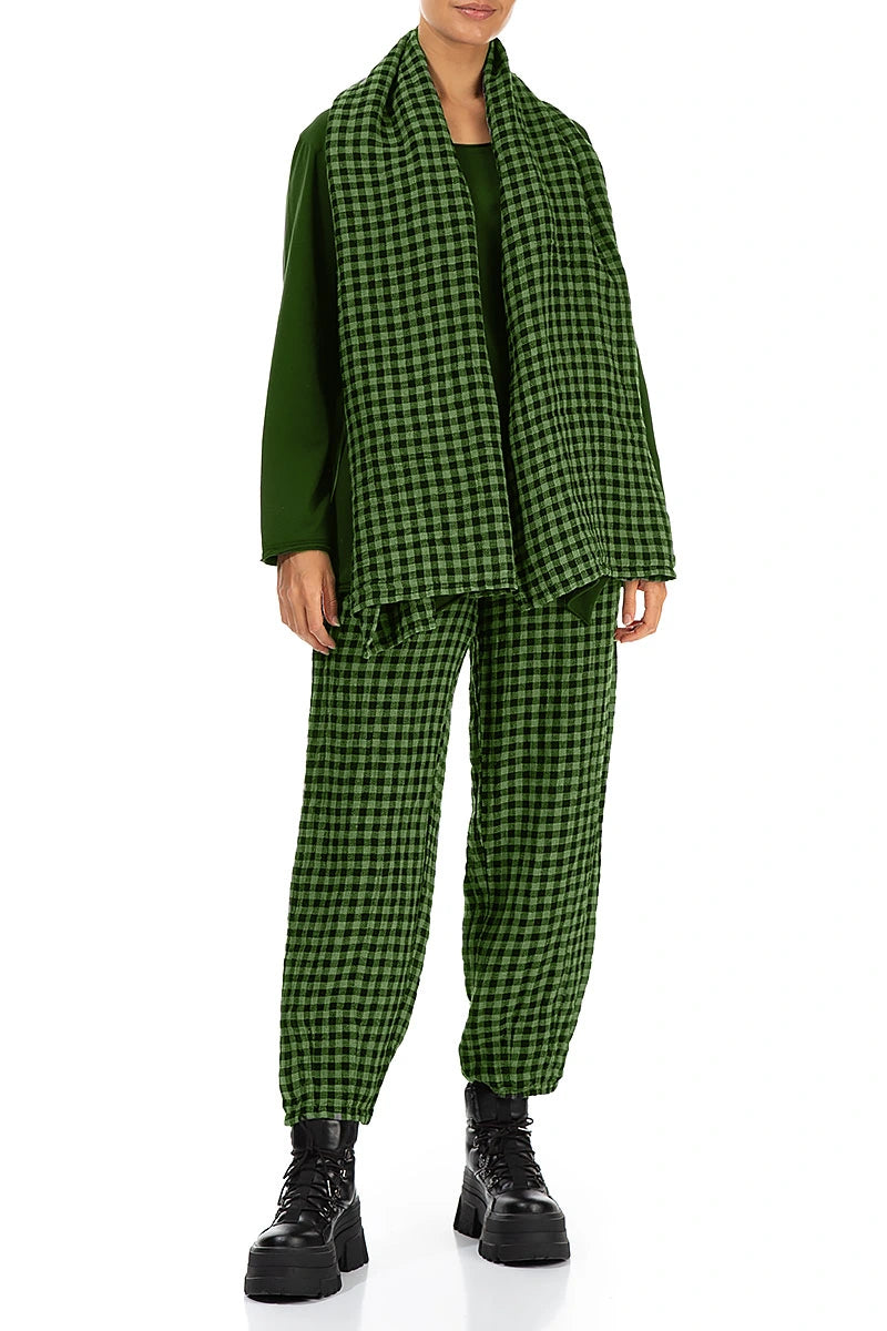 Shamrock Green Check Linen Scarf 2