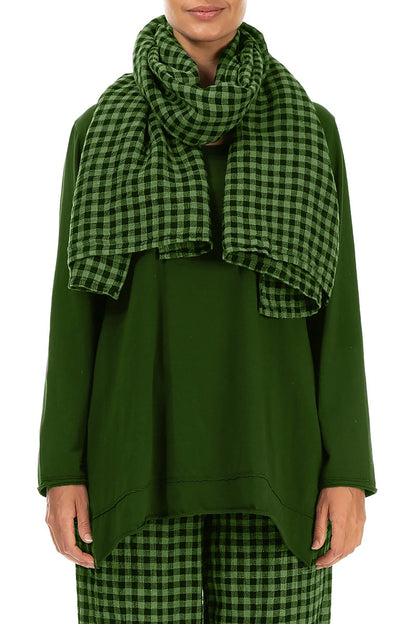 Shamrock Green Check Linen Scarf 1