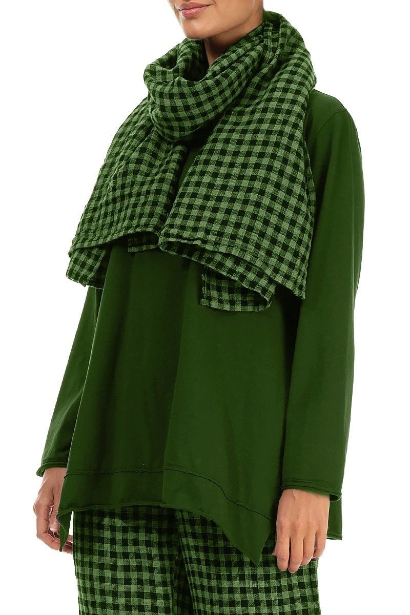 Shamrock Green Check Linen Scarf 3