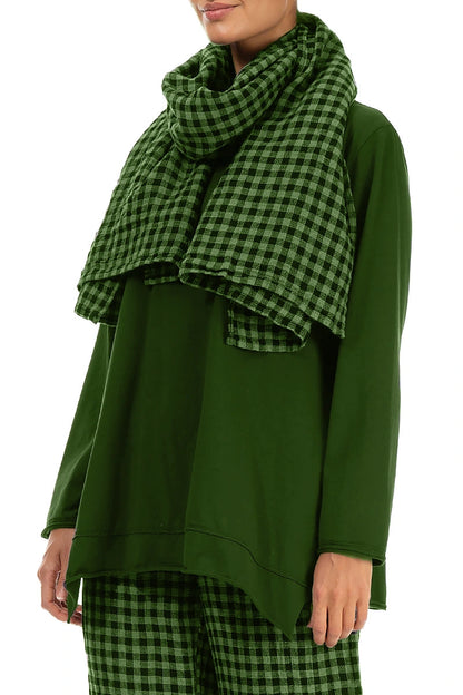 Shamrock Green Check Linen Scarf 3
