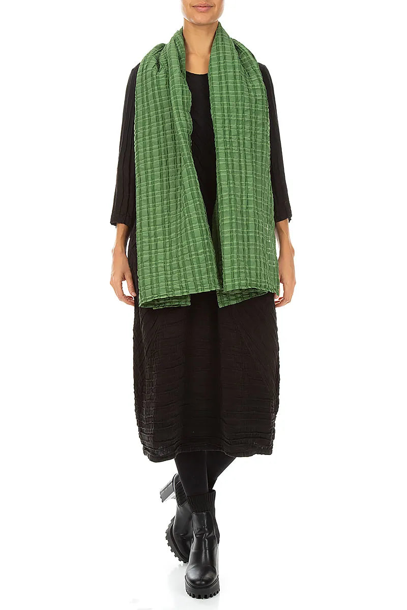 Shamrock Green Checkered Linen Cotton Scarf 2
