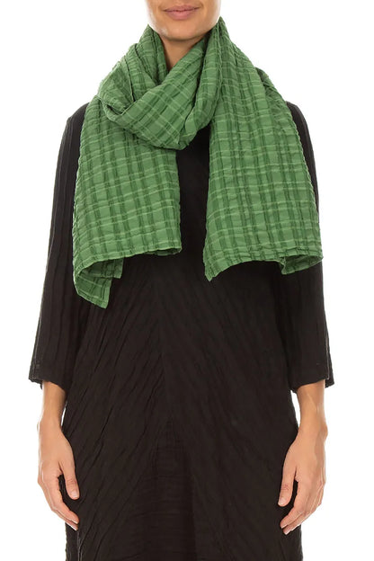 Shamrock Green Checkered Linen Cotton Scarf 1