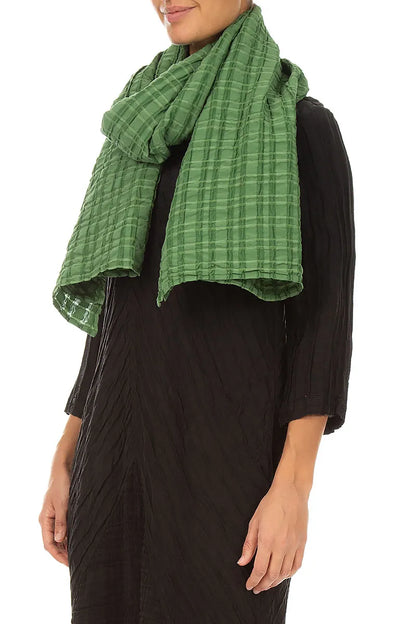 Shamrock Green Checkered Linen Cotton Scarf 3