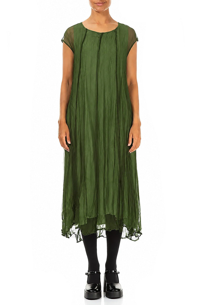 Shamrock Green Crumpled Silk Chiffon Dress 1
