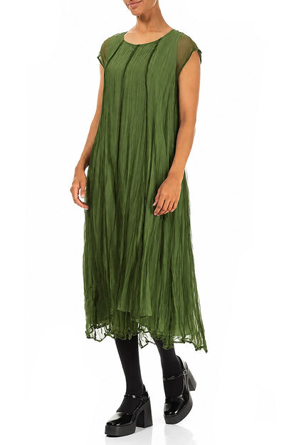 Shamrock Green Crumpled Silk Chiffon Dress 3
