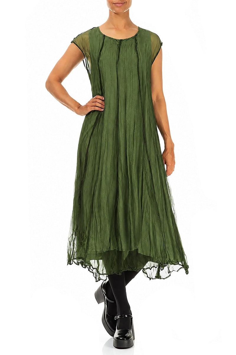 Shamrock Green Crumpled Silk Chiffon Dress 4