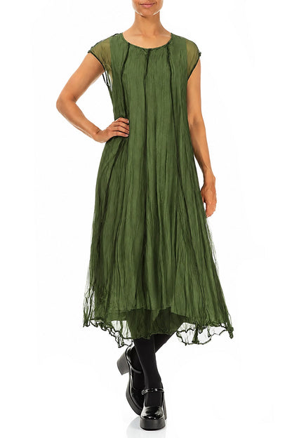 Shamrock Green Crumpled Silk Chiffon Dress 4