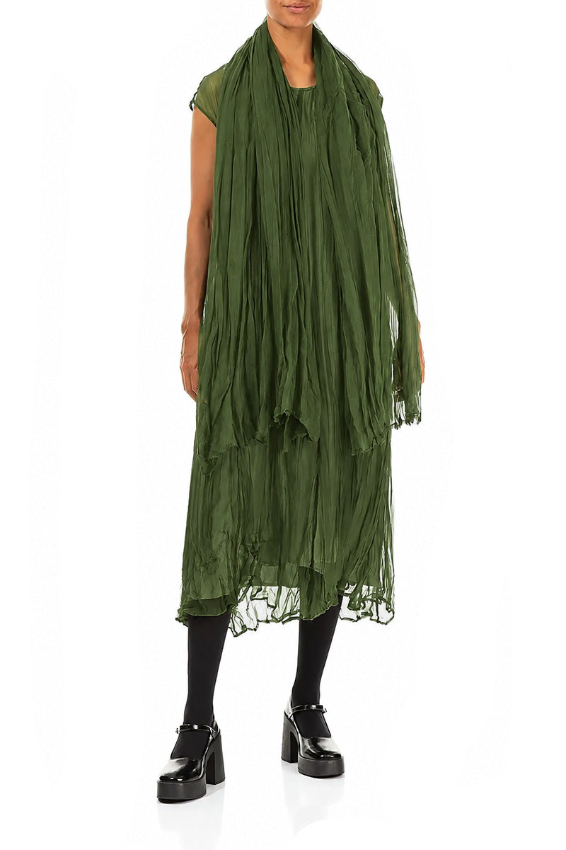 Shamrock Green Crumpled Silk Chiffon Scarf 2