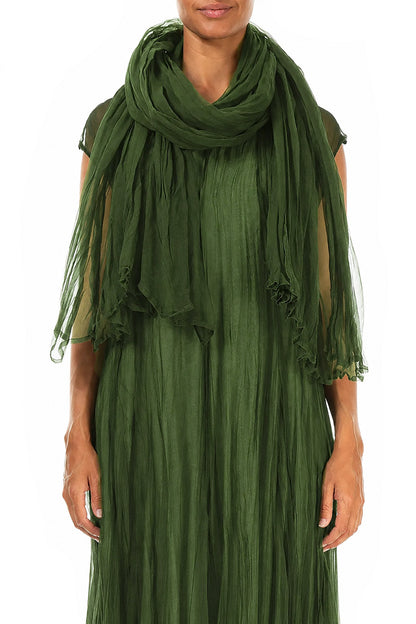 Shamrock Green Crumpled Silk Chiffon Scarf 1