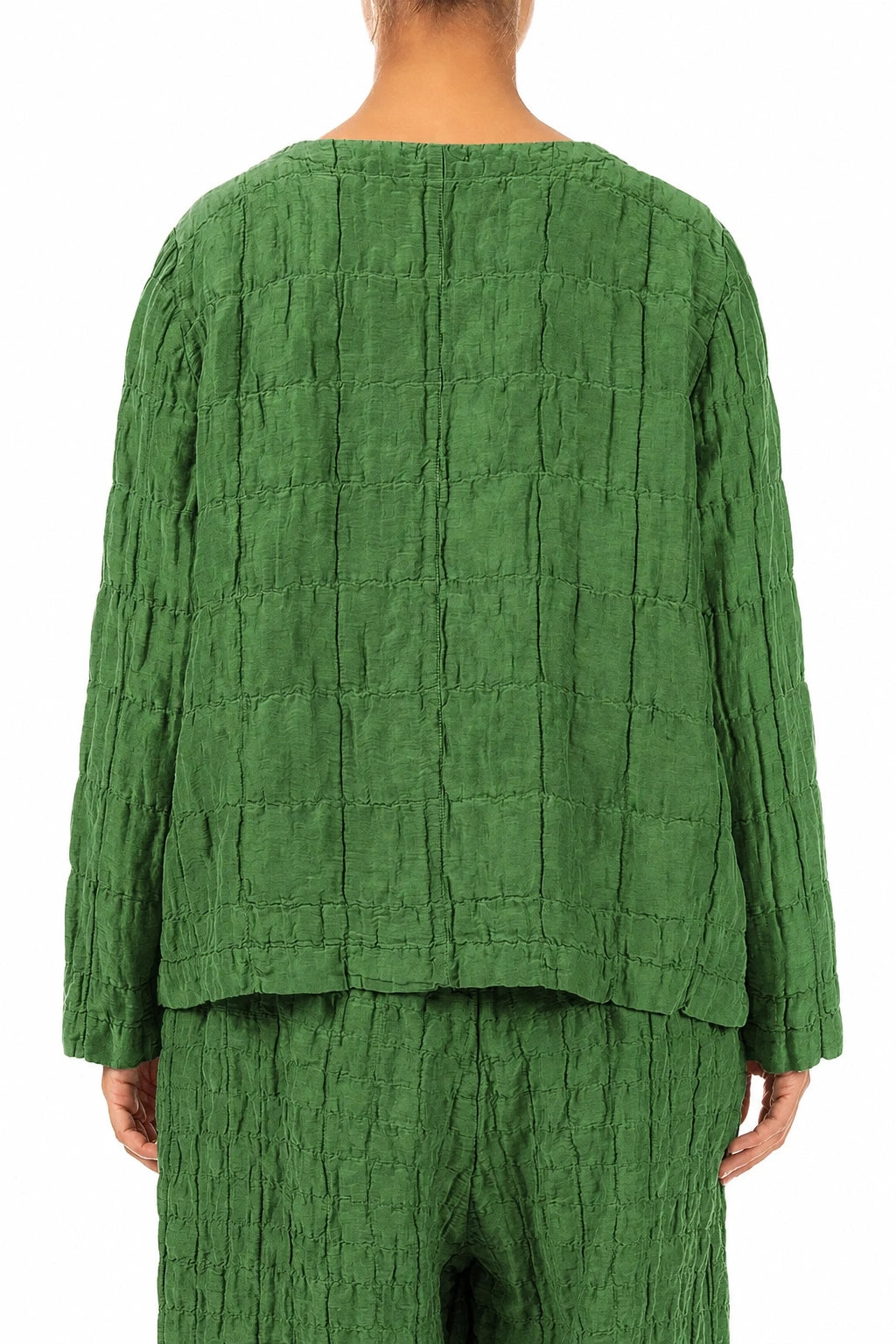 Shamrock Green Pleated Silk Linen Blouse 2