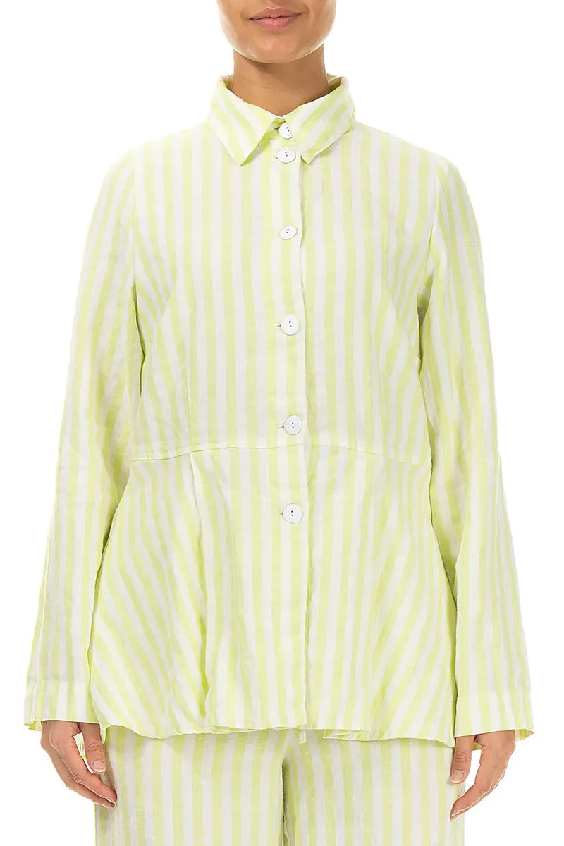 Shaped Lime Striped Linen Shirt 2