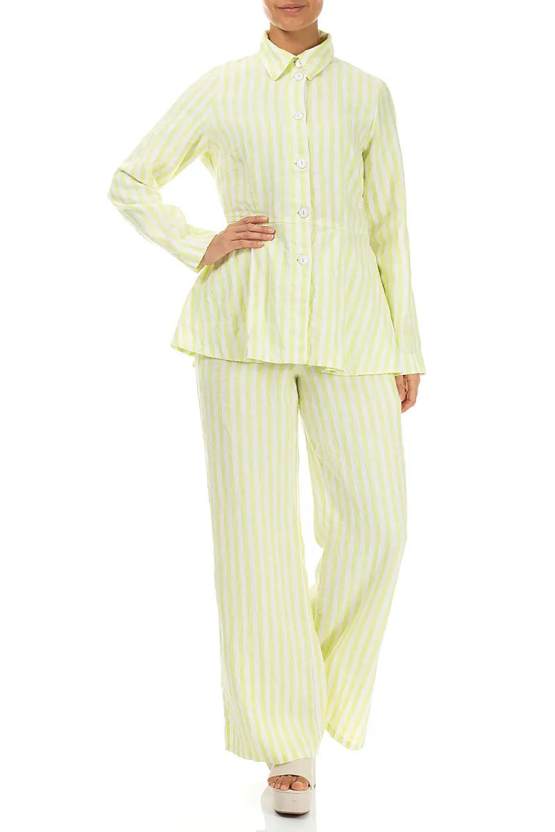 Shaped Lime Striped Linen Shirt 5
