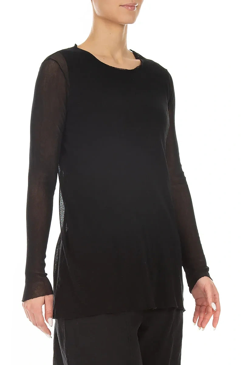 Sheer Black Mesh Soft Cotton Blouse 3
