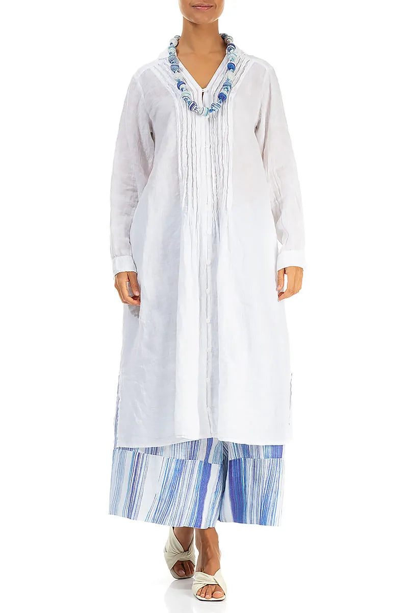 Short Blue Wash Stripe Silk Bamboo Bead Necklace 2