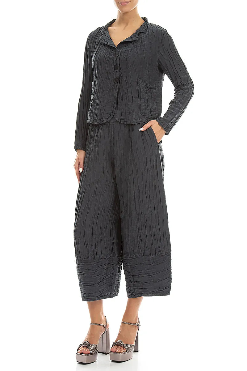 Short Crinkled Graphite Silk Linen Jacket 4