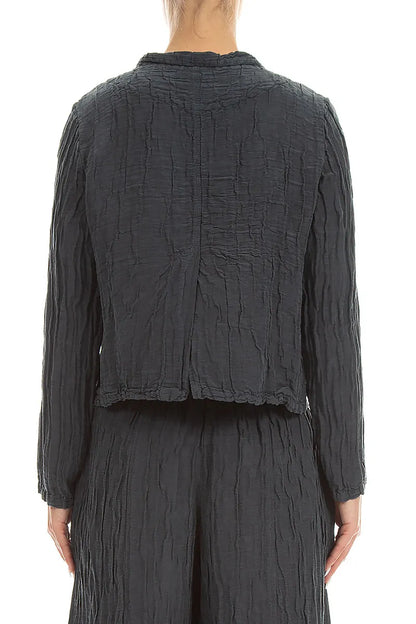 Short Crinkled Graphite Silk Linen Jacket 2