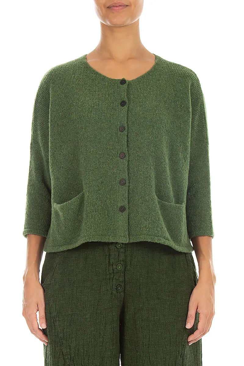 Short Loose Dark Sage Wool Cardigan 1