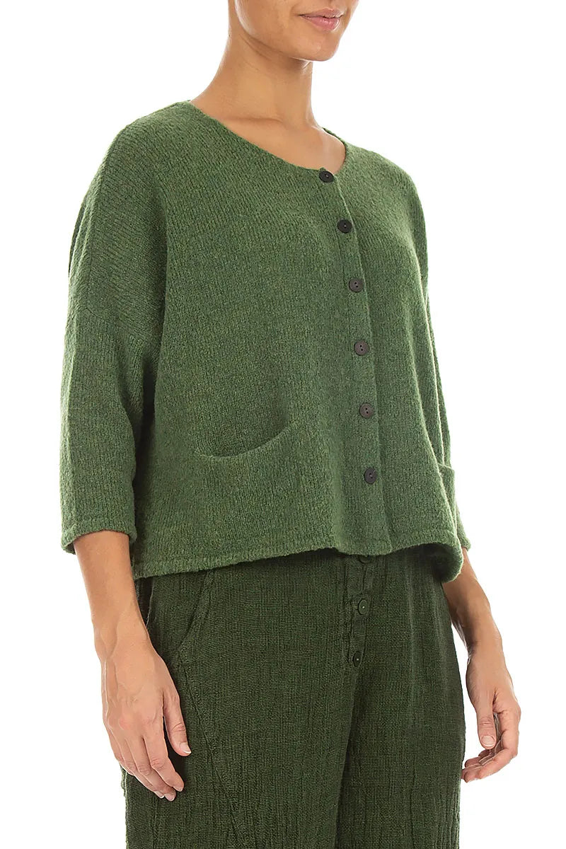 Short Loose Dark Sage Wool Cardigan 3