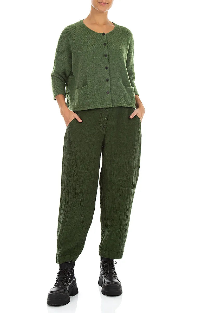 Short Loose Dark Sage Wool Cardigan 4