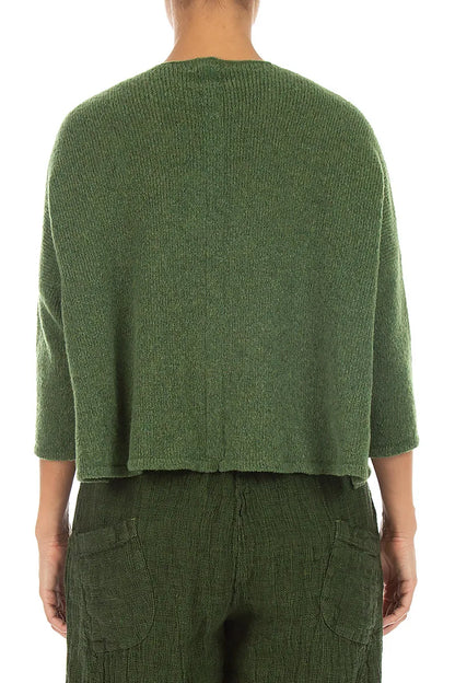 Short Loose Dark Sage Wool Cardigan 2