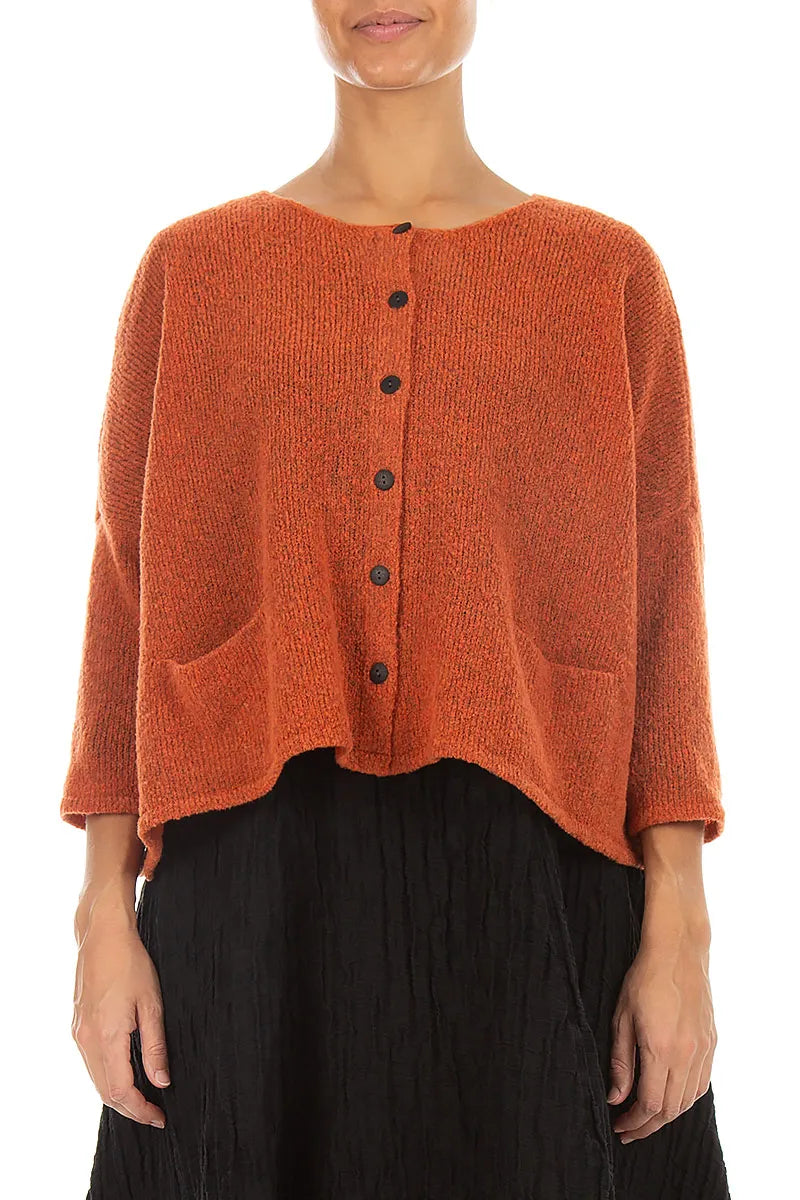 Kurze lockere Strickjacke aus Wolle in Orange